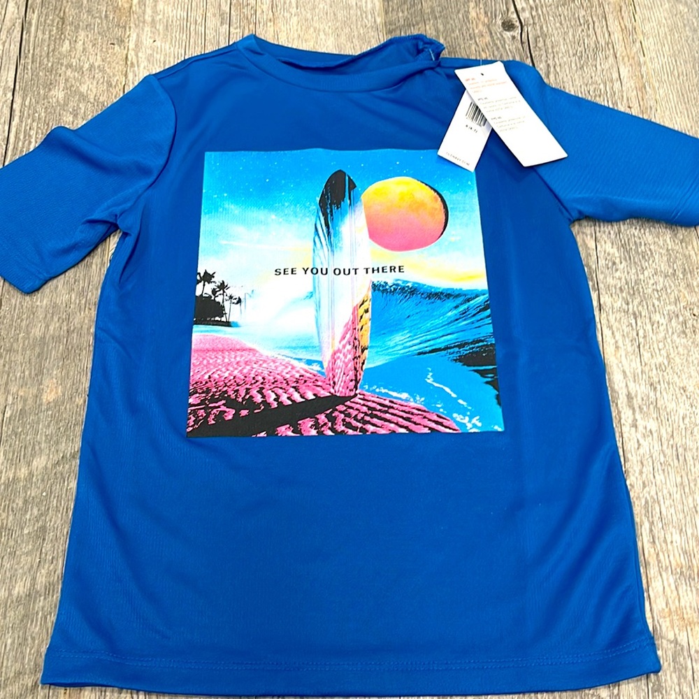 Old Navy (sz S 6/7) Graphic Raglan-Sleeve Mesh Rashguard - Open wa…